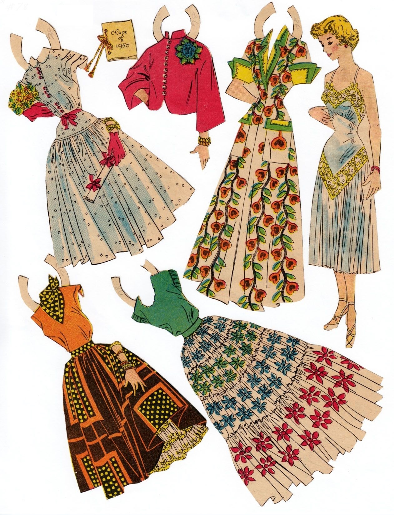 бумажная ретро кукла с одеждой