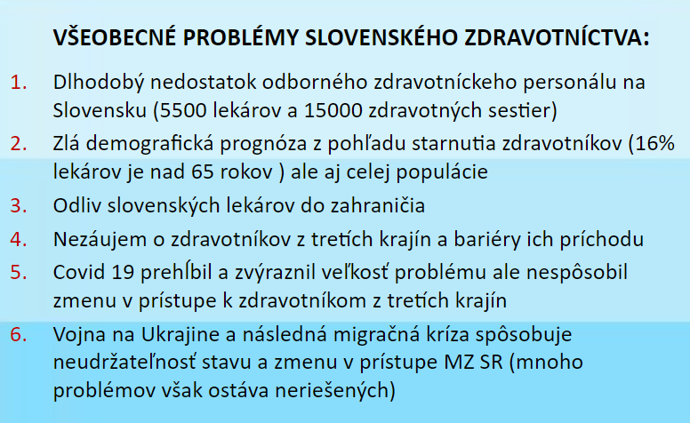 слайд презентации МАЛнС про длительную нехватку профессионального медперсонала в Словакии