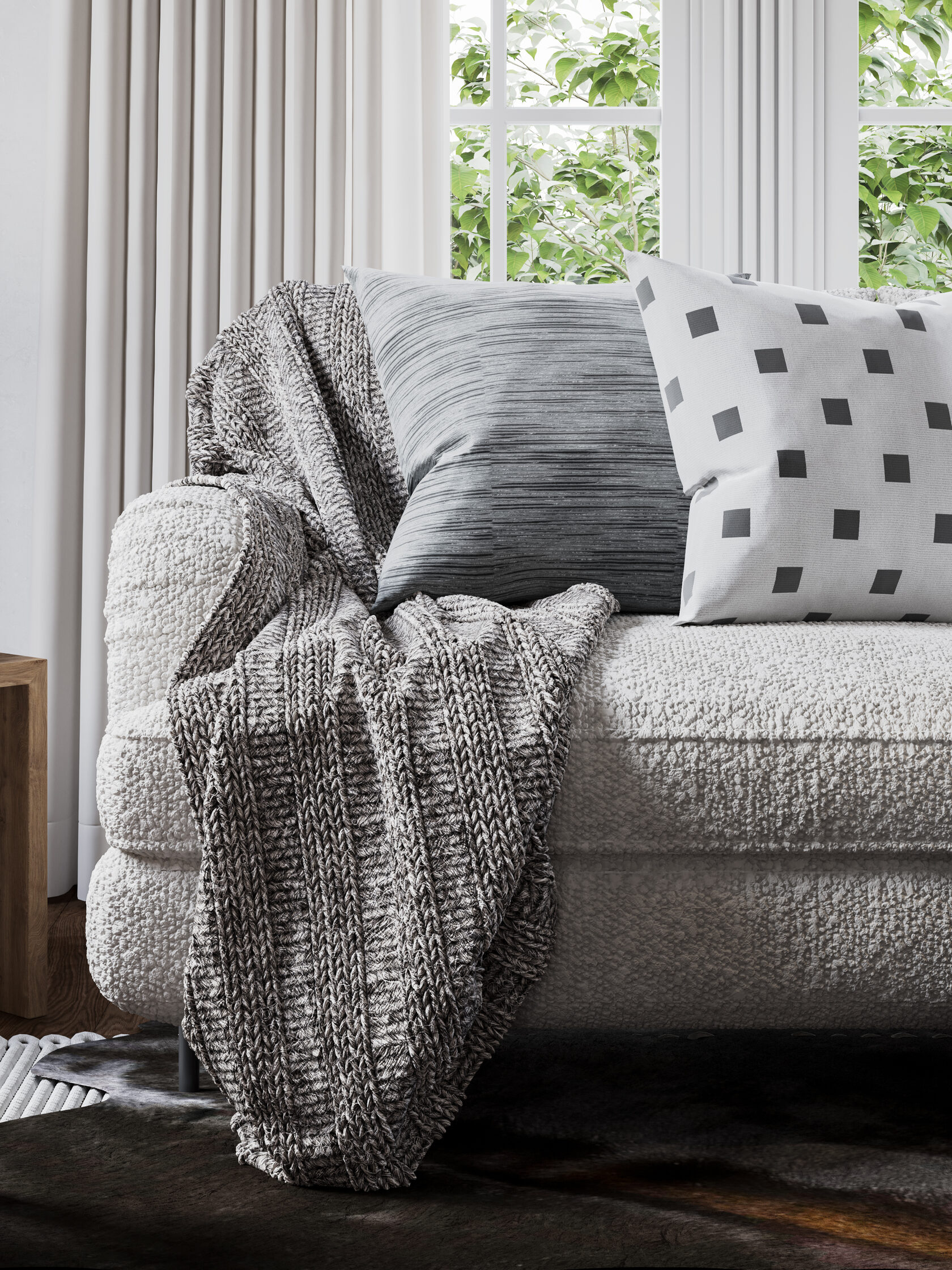 Сочетание фактур на диванной группе