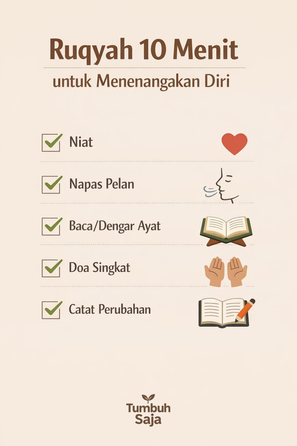 Checklist ruqyah sederhana untuk membantu menenangkan cemas dan stres
