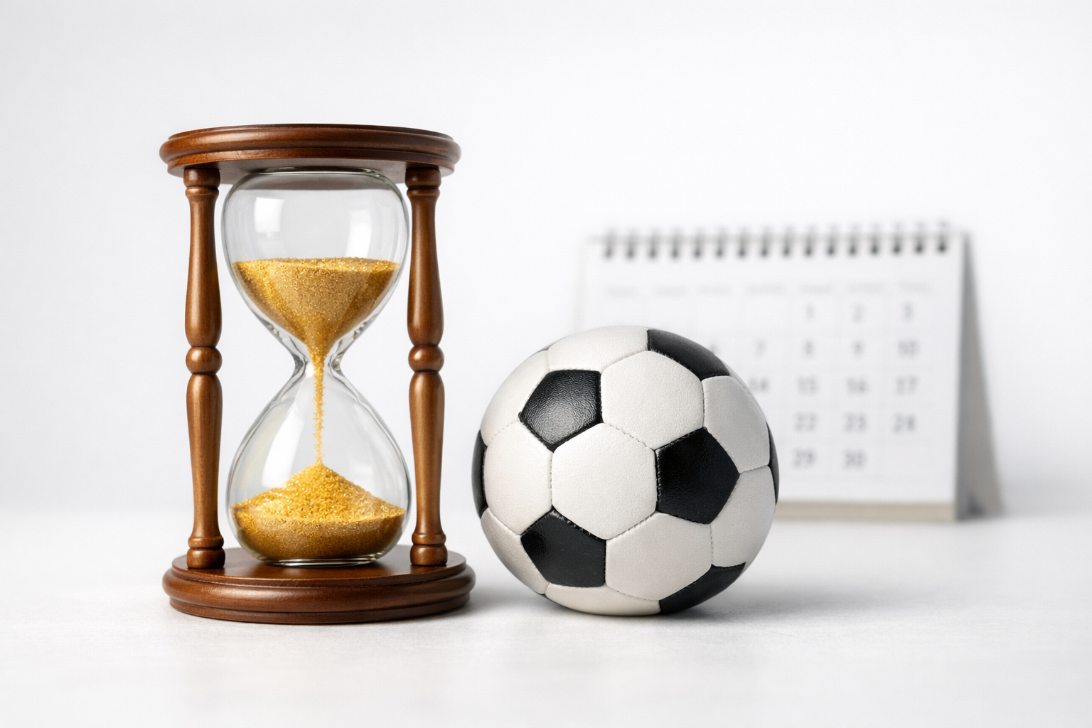Песочные часы и футбольный мяч - символ уходящего времени