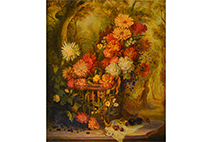 картина букет из хризантем в лесу