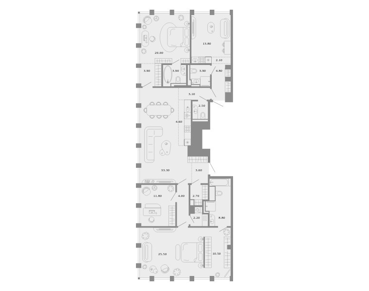 Планировка: квартира с 3 спальнями 165 м² в ЖК «Тессинский, V», дом Hespera, 7-й этаж
