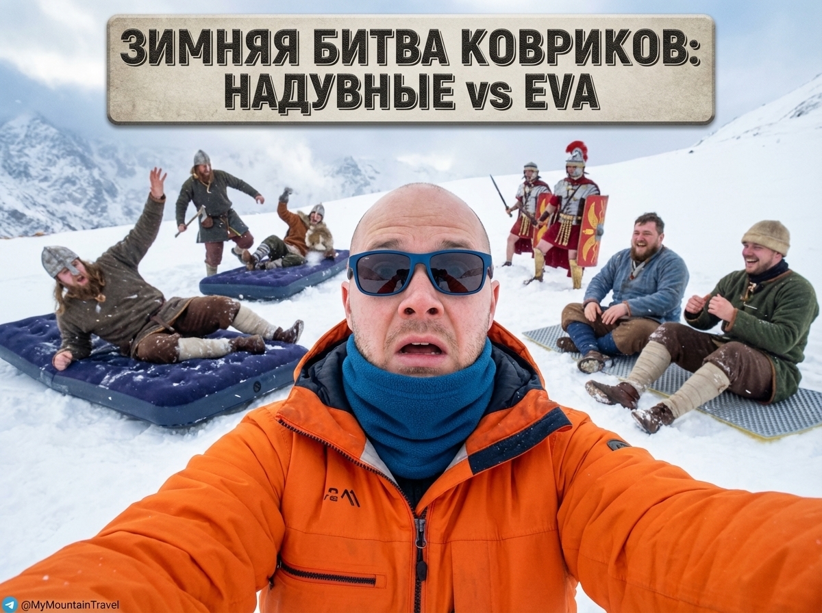 Зимний коврик в палатке на снегу во время похода
