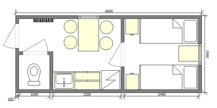 План бытовки 6х3 с кухней