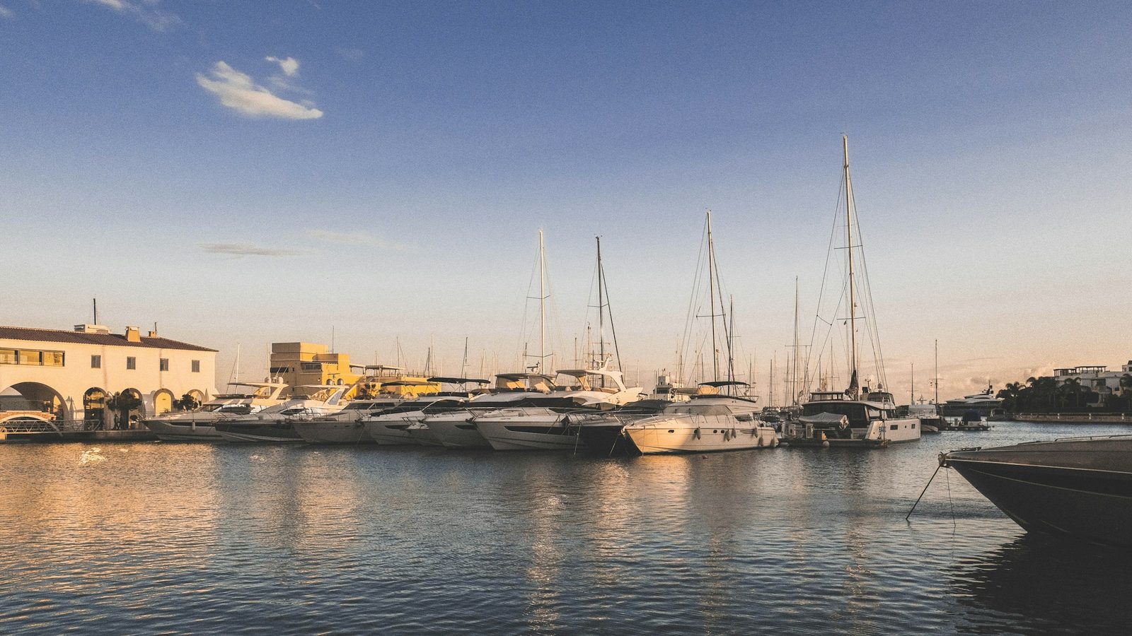 Limassol marina at sunset with yachts and the waterfront