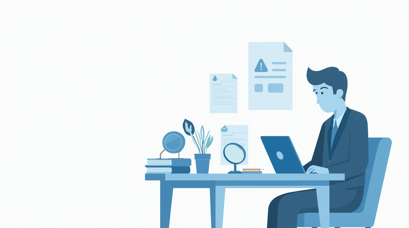 Ілюстрація податкової перевірки ДПС у 2025 році: інспектор, документи, перевірка ФОП під час воєнного стану в Україні. Мінімалістичний дизайн, блакитно-білий стиль, без тексту.