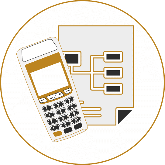 Круговая иконка с мобильным телефоном и документом