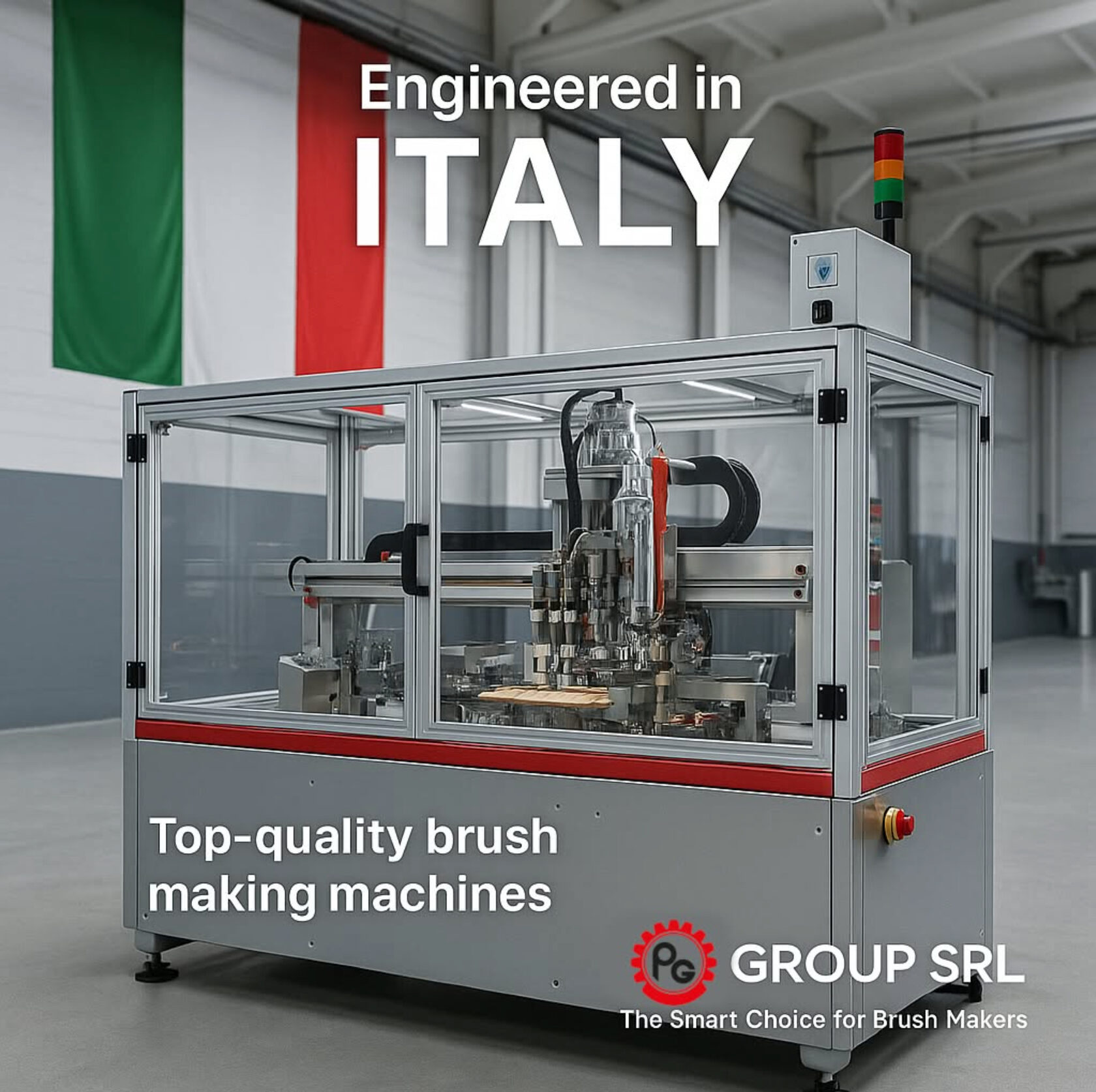 Progettazione e produzione di macchinari e linee automatiche per la realizzazione di pennelli da pittura.