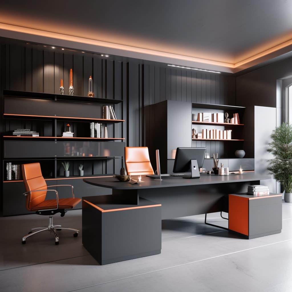 Серо-оранжевый дизайн кабинета
