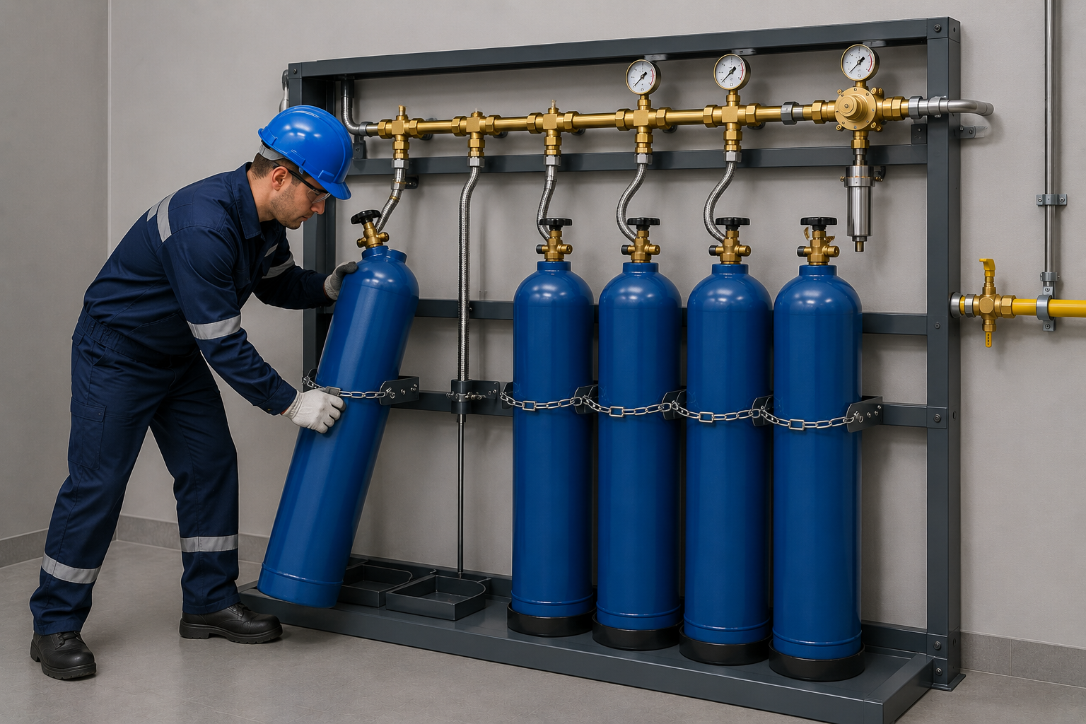 плановая замена газовых баллонов на рампе с контролем по графику