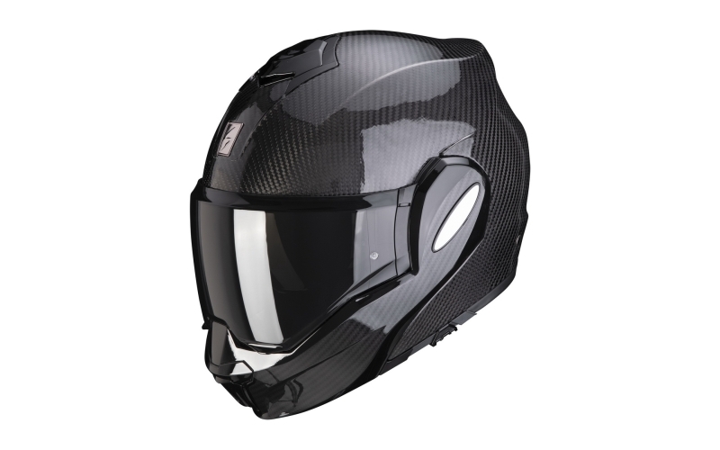 Мотошлем флип-бэк SCORPION EXO-TECH EVO Carbon Glossy Black, глянцевый чёрный — мотосалон SPB-HS, СПб