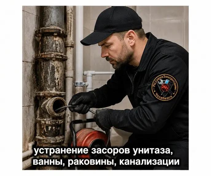 Устранение засоров унитаза, ванны, раковины, стояка канализации