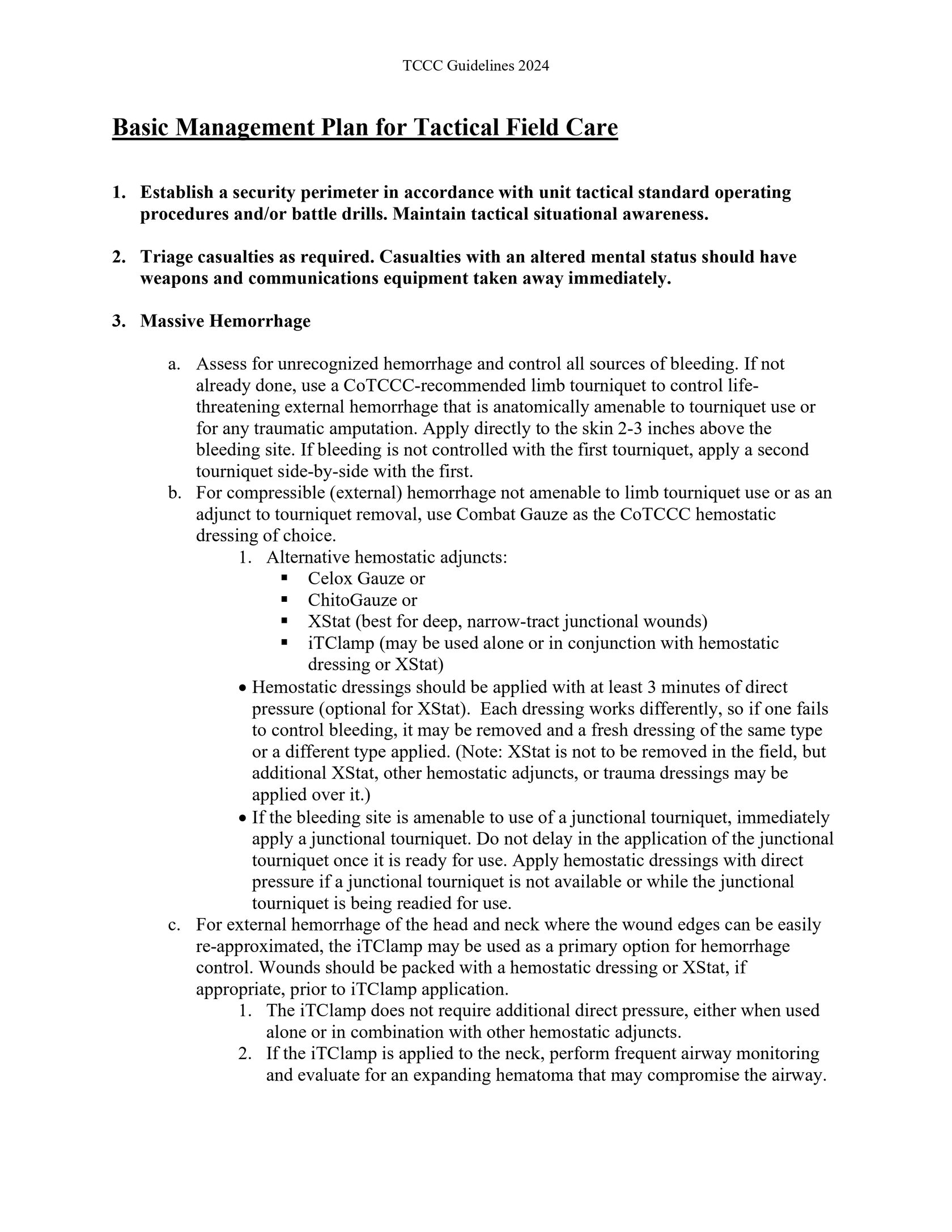 Протокол Tactical Combat Casualty Care (TCCC) Guidelines от 25 января 2024 г. полный текст на английском языке
