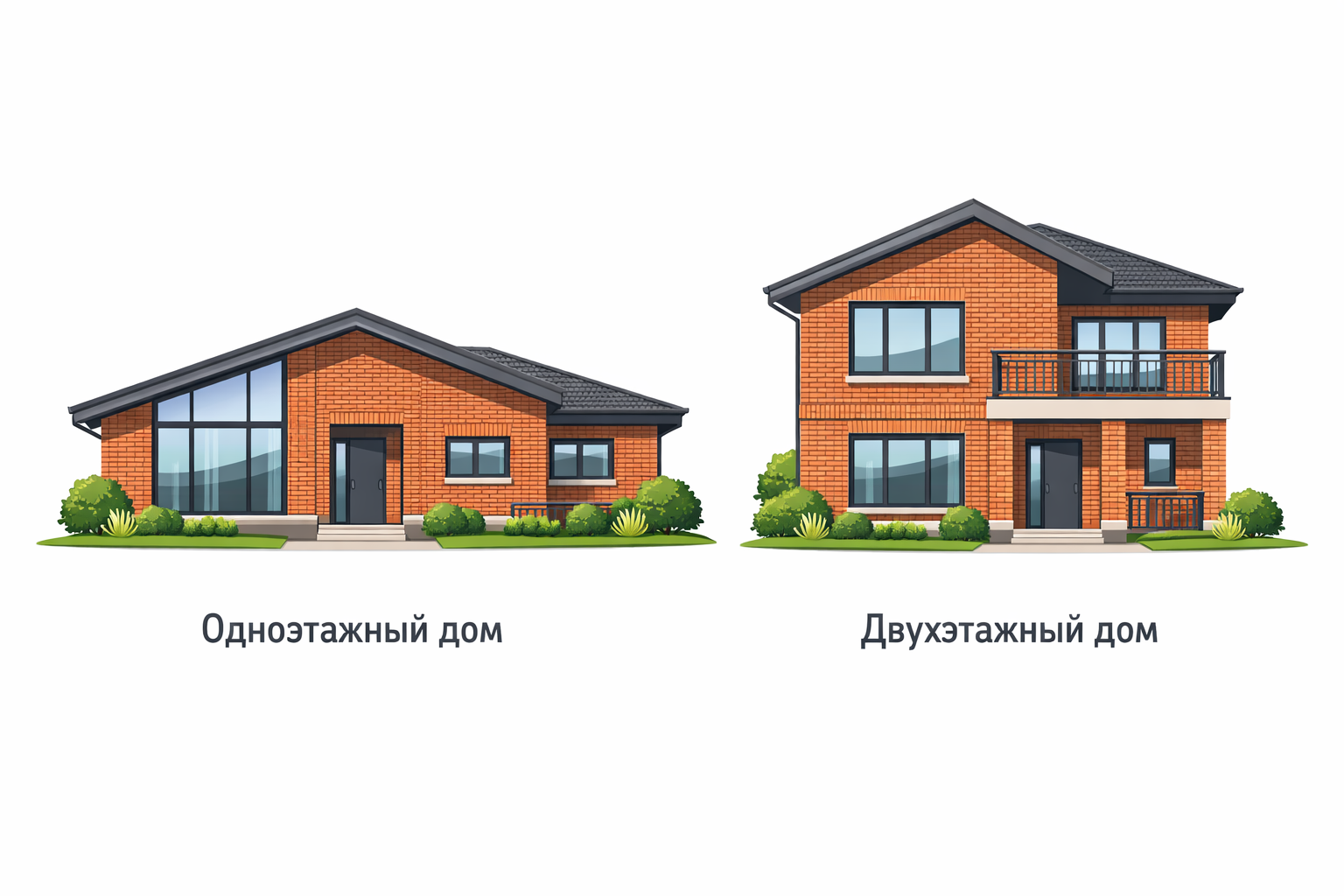 Сравнение одноэтажного и двухэтажного дома одинаковой площади — вид снаружи