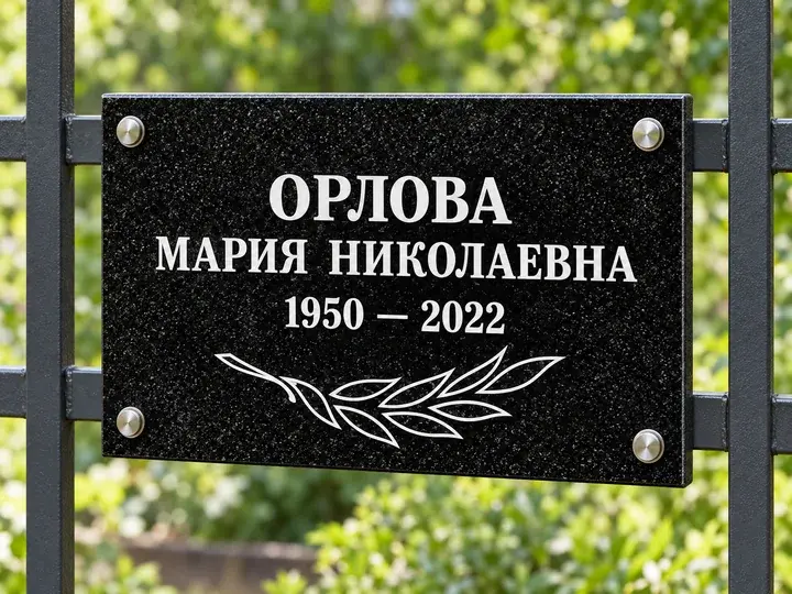 Визуализация: надпись и ветвь на ограде, 4 отверстия по углам