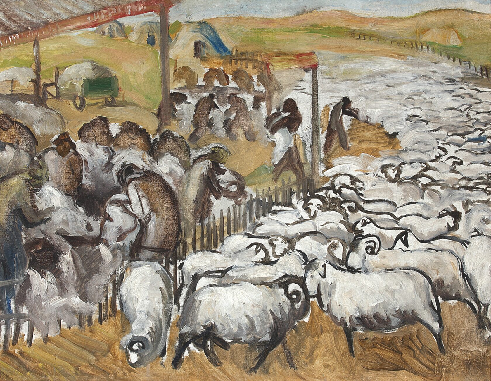  Стрижка овец. Племхоз № 1 в Дагестане (оборот работы «Ожидание»). 1930 