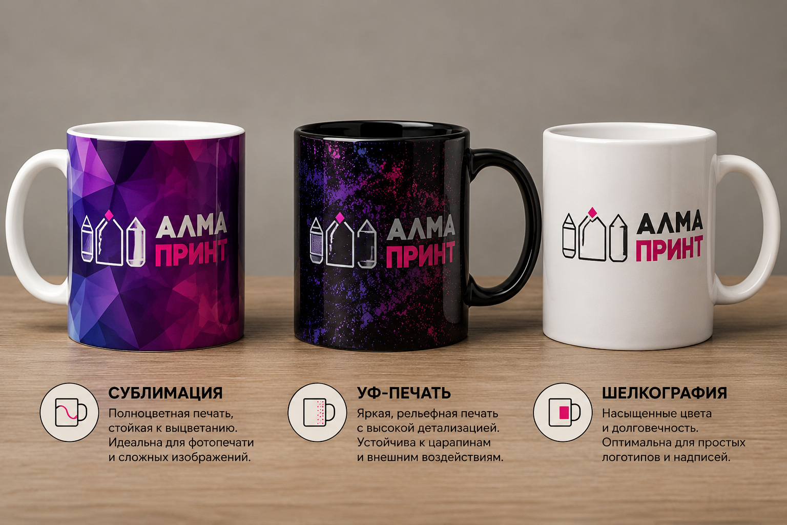 Способы печати на кружках: сублимация, УФ-печать и шелкография