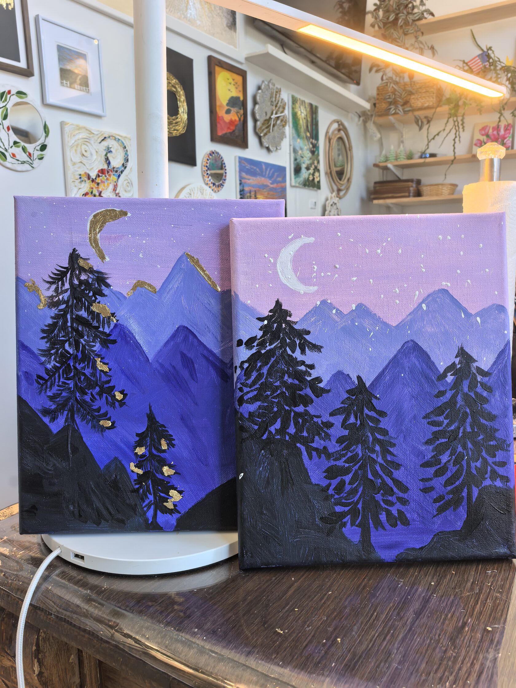 Landscape paintings from a Paint and Sip class