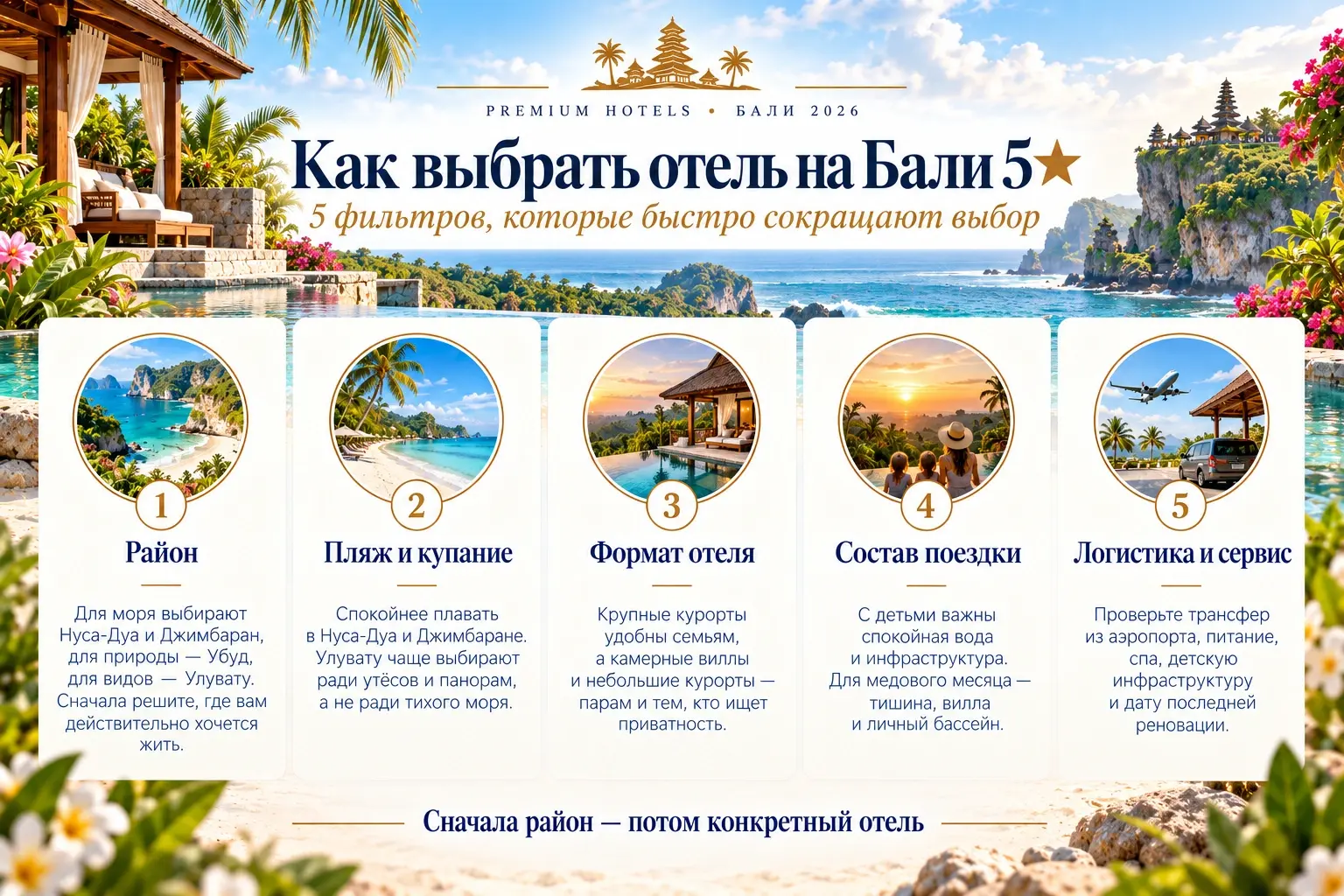 Как выбрать отель на Бали 5 звезд: район, пляж, формат отеля, состав поездки и логистика