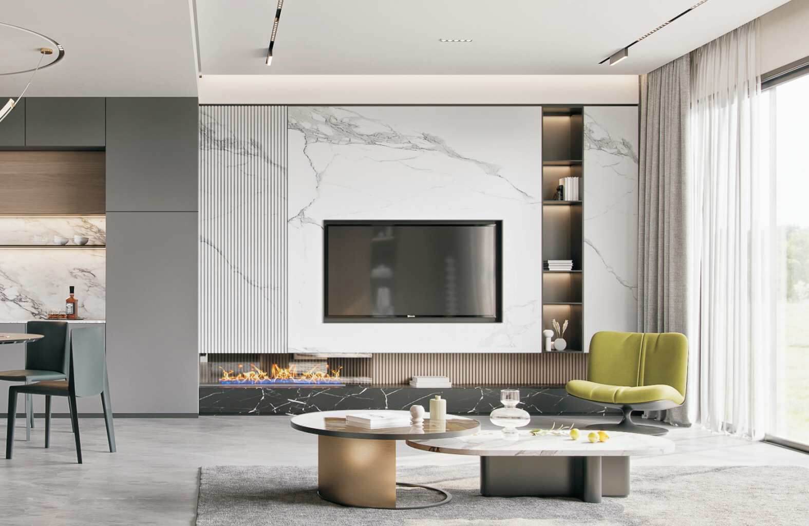 кухня студия с современным интерьером