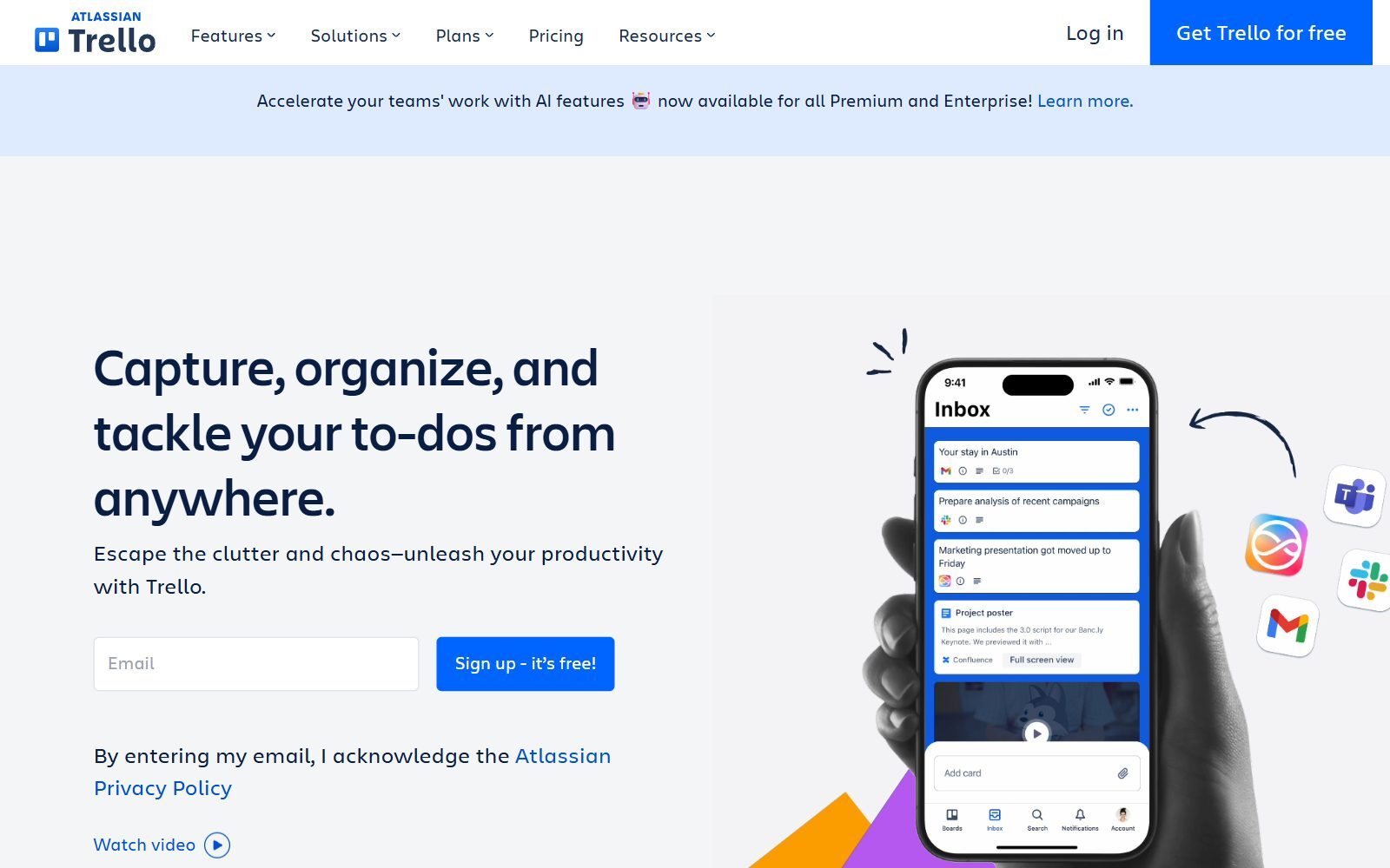 Trello homepage screenshot (October 2026)