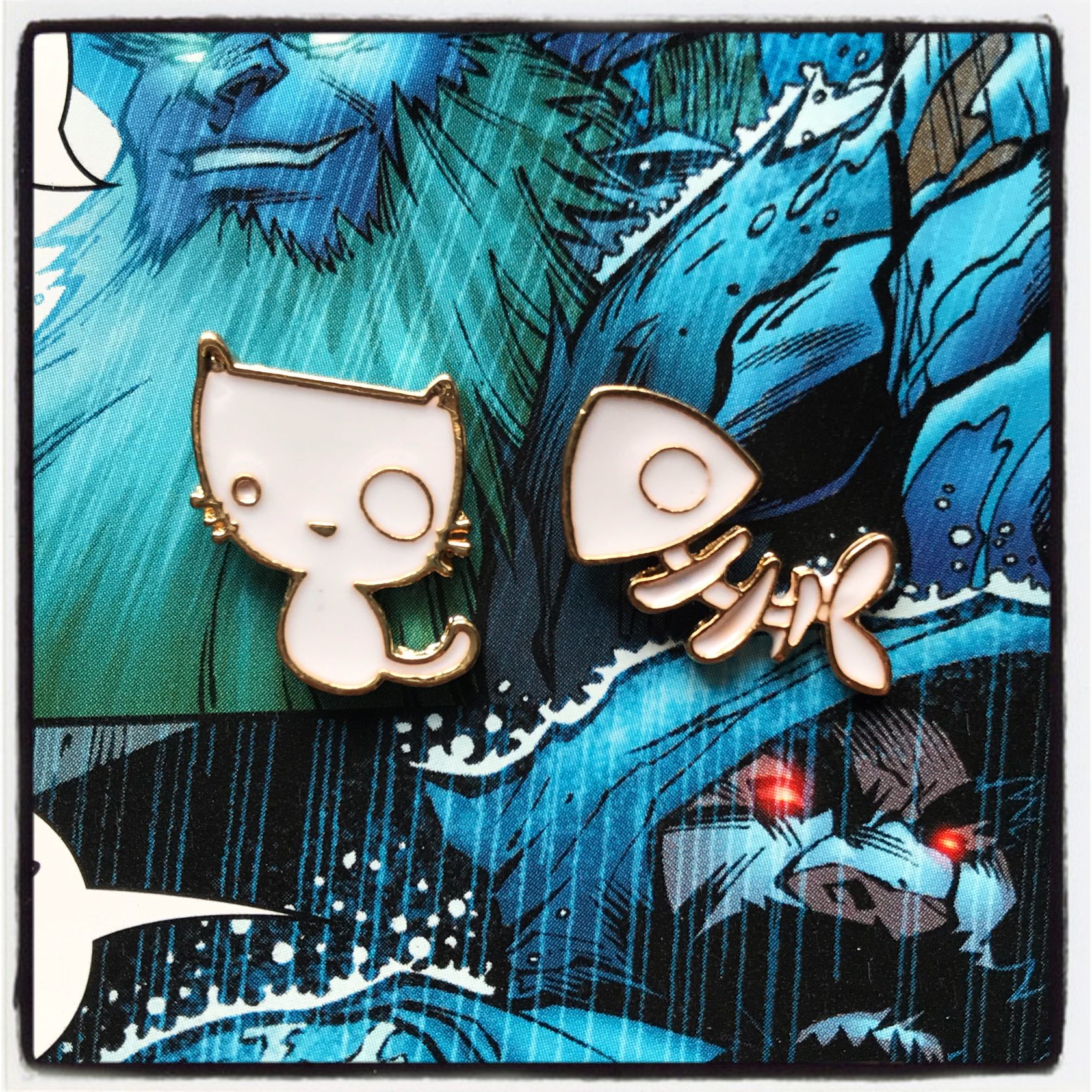 Металлический значок (пин) - Кот и рыба (2 шт.) - LIL PIN