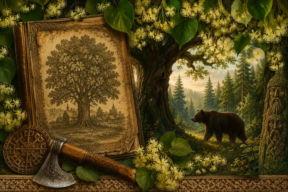 Липа в славянском фольклоре: старинная книга, медведь и цветущее дерево