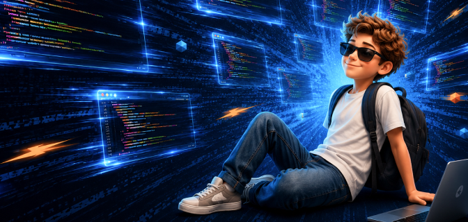 Подросток пишет код на JavaScript