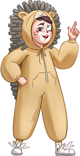 An illustration of a boy dressed as a hedgehog for a children's play