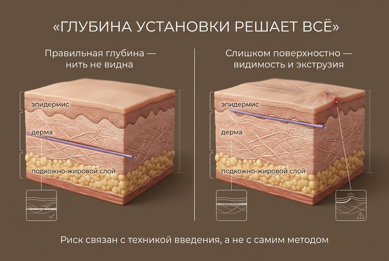 Глубина установки нитей