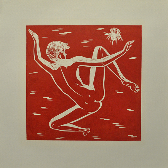 engraving linocut Nude