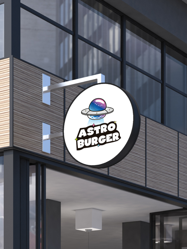 Брендинг для бургерной Astro Burger: логотип, фирменный стиль, упаковка, космическая стилистика