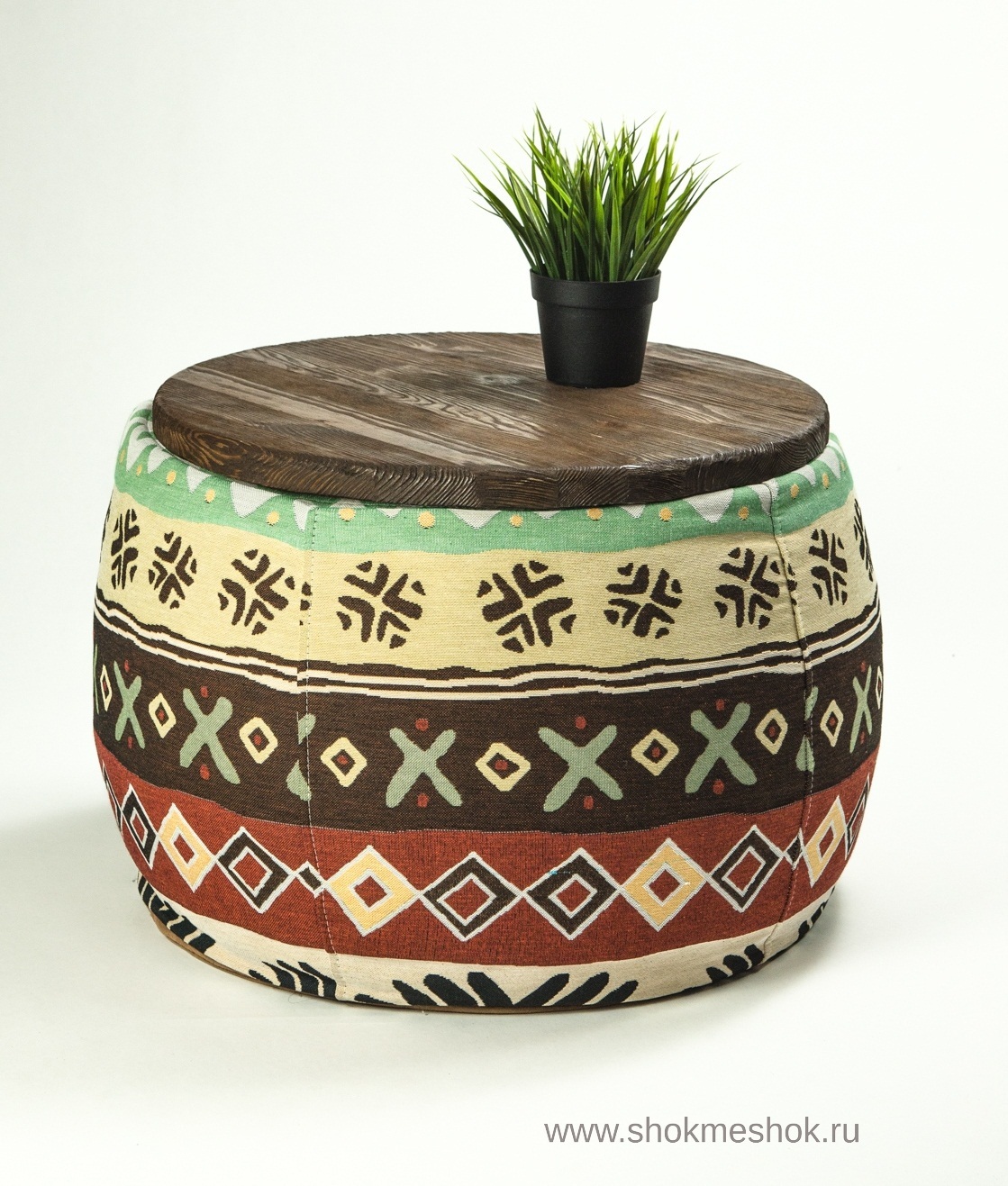 Пуф-столик Madagaskar из гобелена со столешницей из натурального дерева