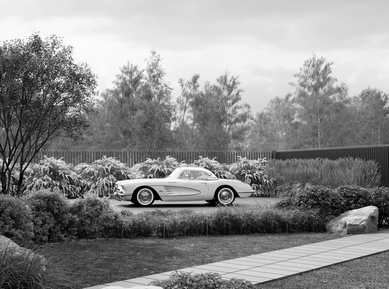 визуализация ландшафта с машиной и камнями