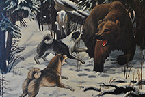 картина две охотничьи собаки загнали медведя