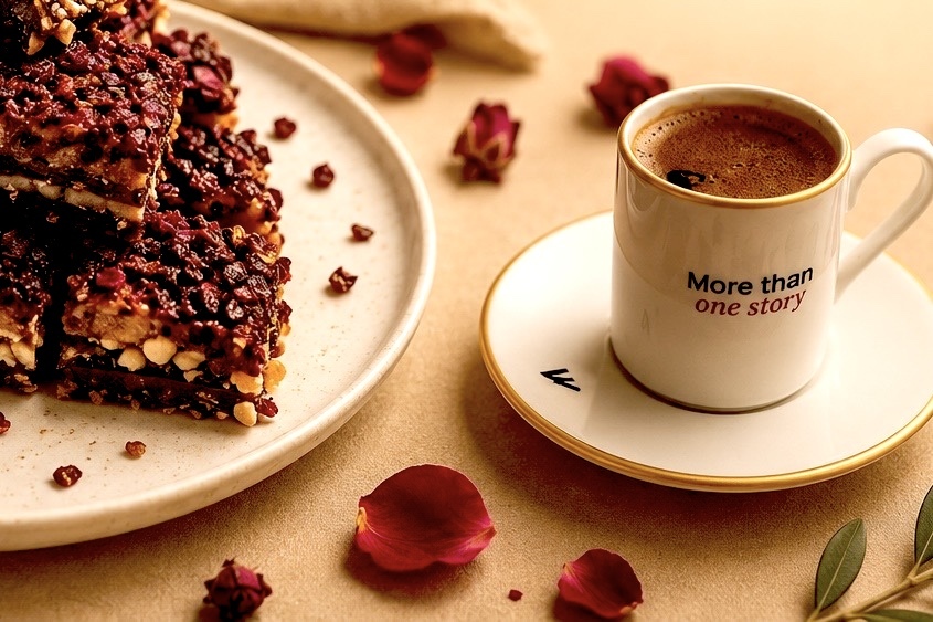 Turkish coffee served with artisan Turkish delight in a traditional premium presentation