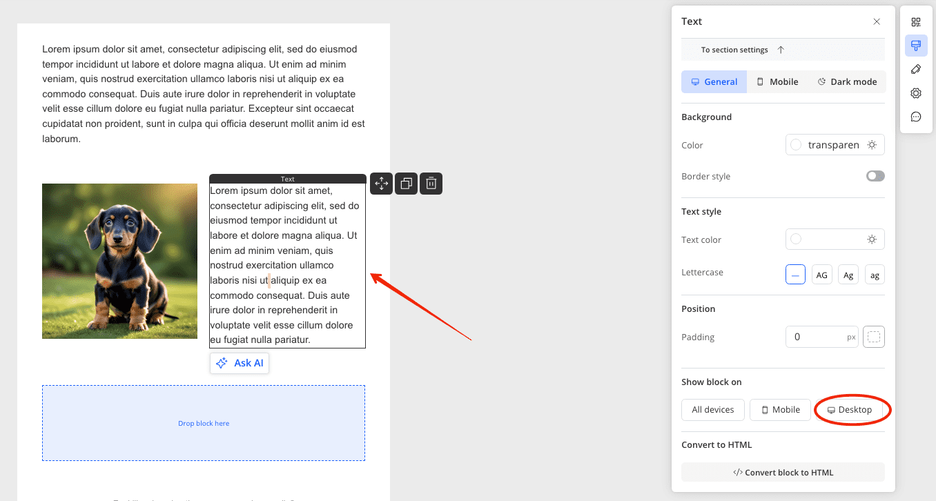 Show block only on desktop devices