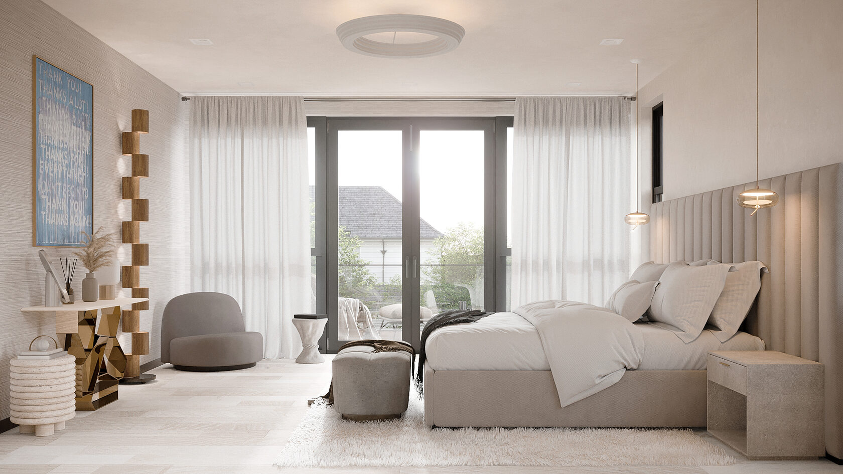 визуализация спальни в частном доме