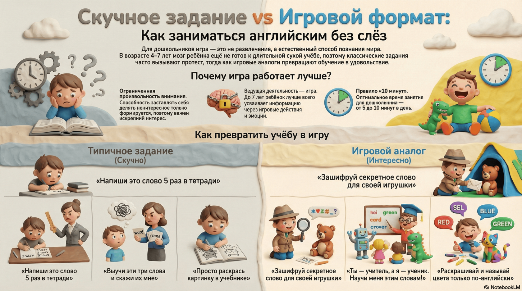 Скучное задание vs игровой формат — сравнение для родителей дошкольников