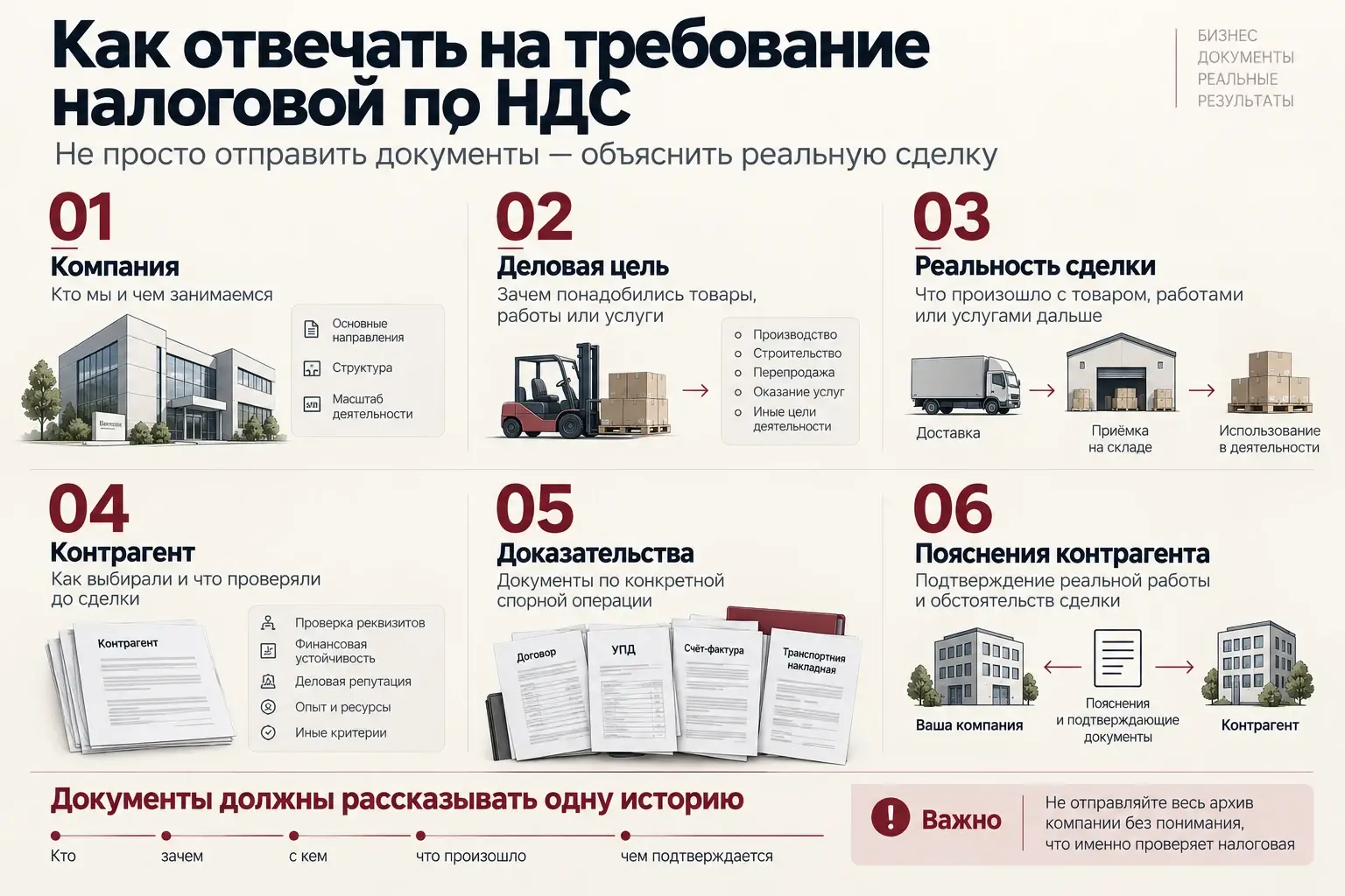 Схема «Как отвечать на требование налоговой по НДС»: шесть блоков пояснений
