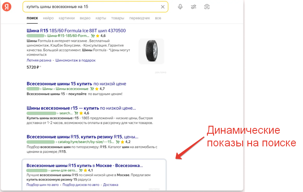 динамические места на поиске яндекс