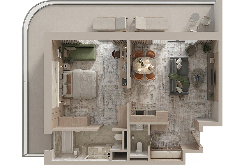 3D-планировка номера Suite — Alean Select Agoy
