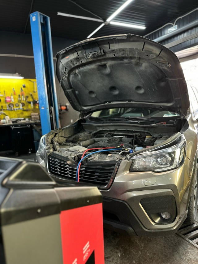 Диагностика Subaru с открытым капотом