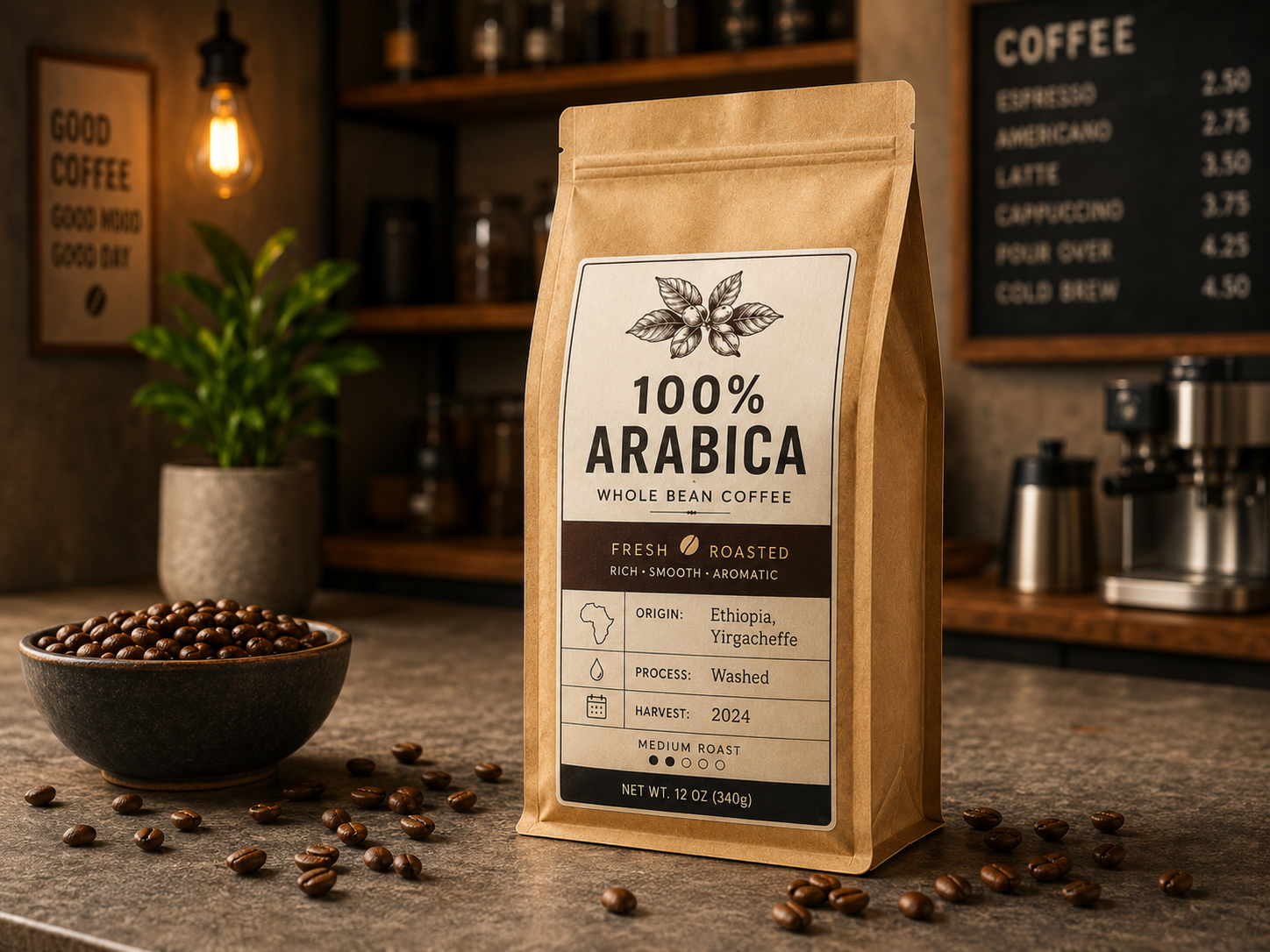 Упаковка кофейных зерен 100% арабика