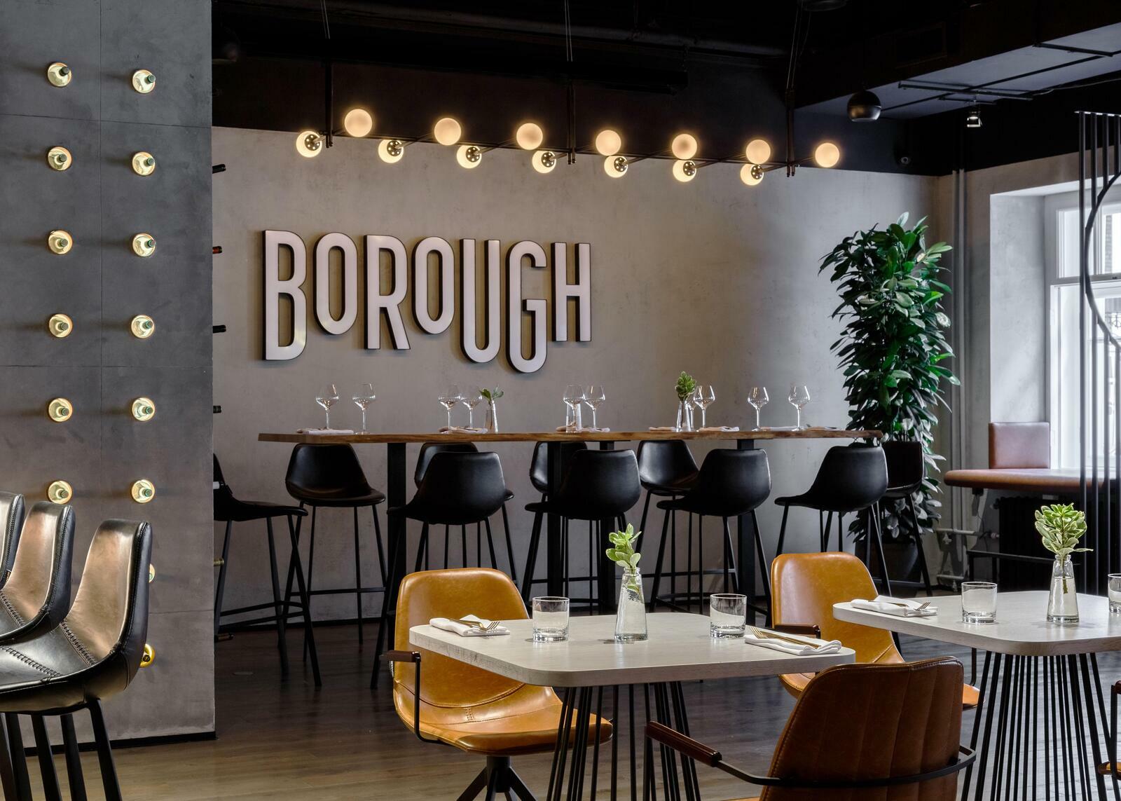 Интерьер ресторана Раклет-бар Borough, дизайнер интерьера Екатерина Фёдорова