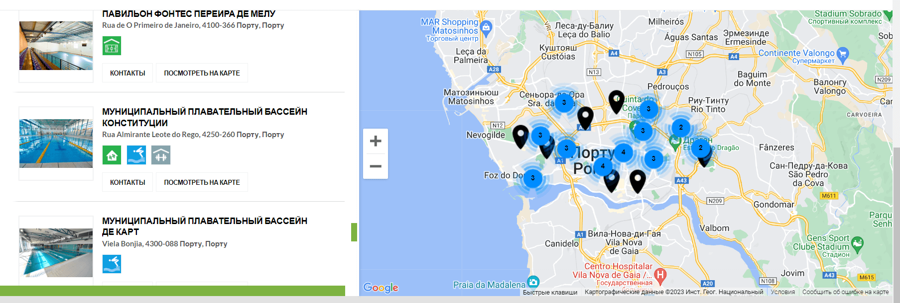 карта спортивных секций Португалия