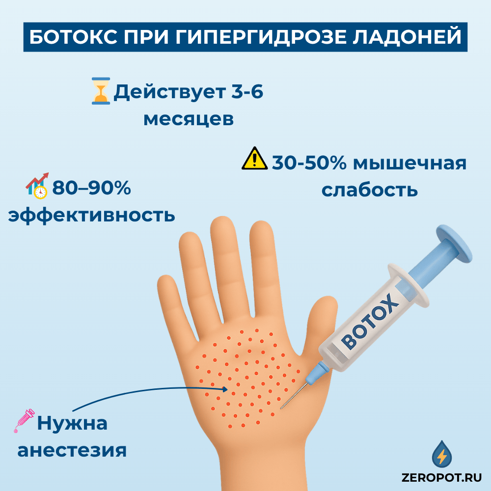 Ботокс при гипергидрозе ладоней - схема инъекций ботулотоксина от потливости рук