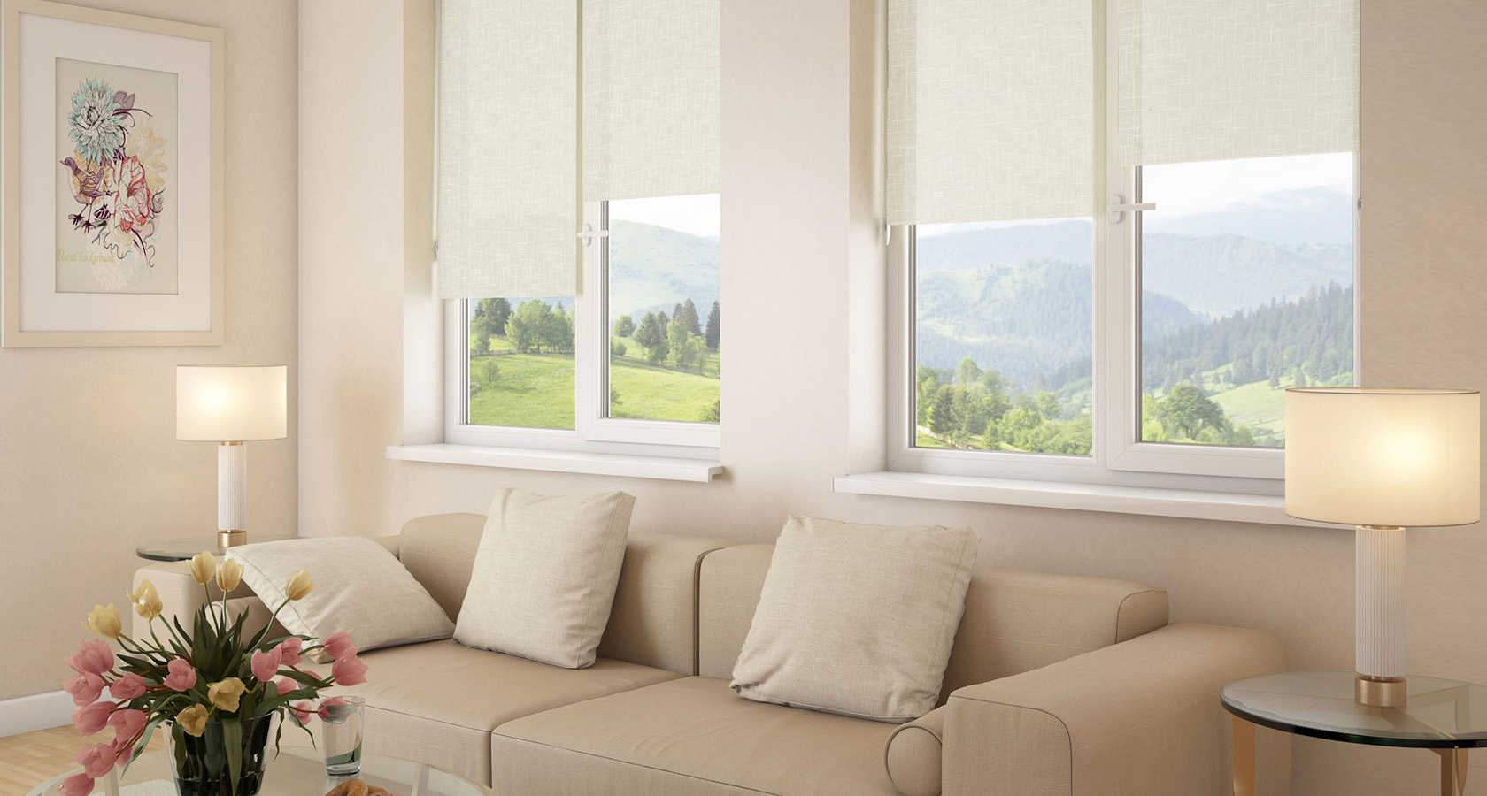 Рулонные шторы в интерьере