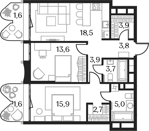 3-комн. — 70 м²